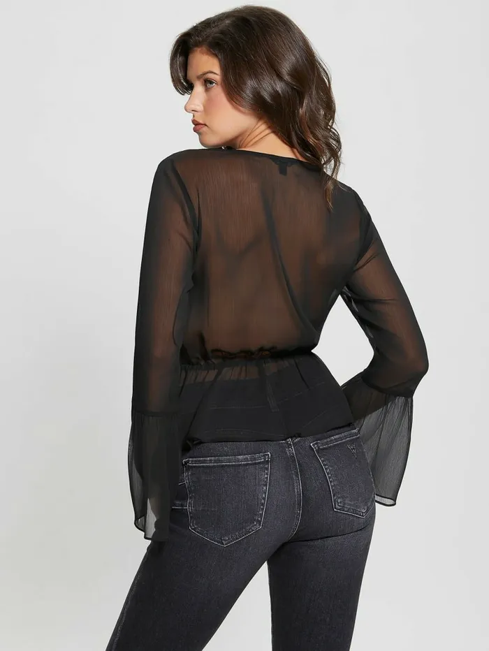 Tops Women Eco Demi LaceUp Top Black GUESS Tops Women Eco Demi LaceUp Top Black GUESS