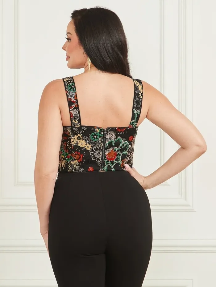 Tops Women Fiore Corset Top Jet Black Multi GUESS Tops Women Fiore Corset Top Jet Black Multi GUESS