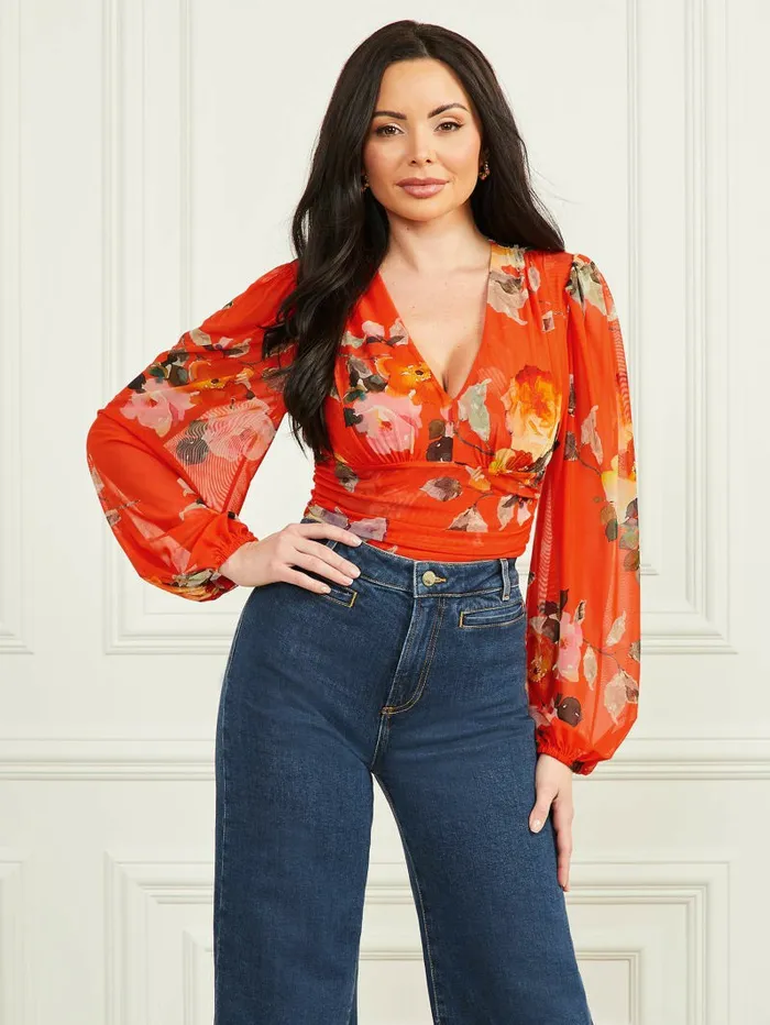 Tops Women GUESS Sofia Bodysuit Corsage Print Tops Women GUESS Sofia Bodysuit Corsage Print