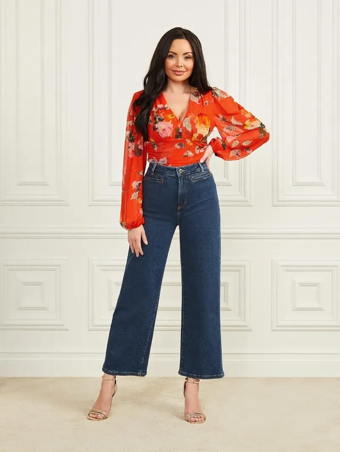 Tops Women GUESS Sofia Bodysuit Corsage Print Tops Women GUESS Sofia Bodysuit Corsage Print