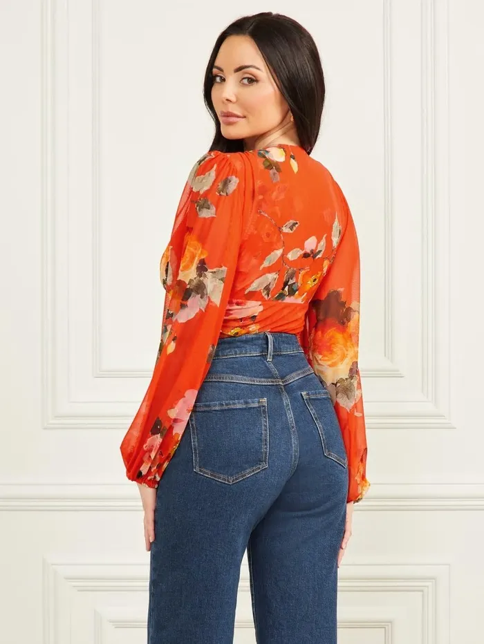 Tops Women GUESS Sofia Bodysuit Corsage Print Tops Women GUESS Sofia Bodysuit Corsage Print