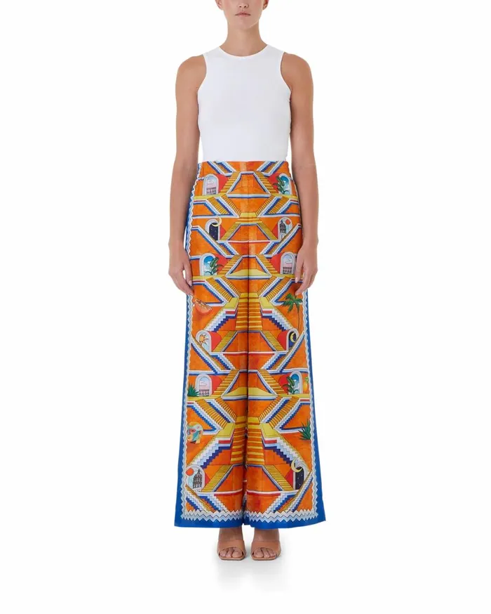Trousers and Shorts Women Casablanca Paris Escalier Infini Silk Wide Leg Trousers Trousers and Shorts Women Casablanca Paris Escalier Infini Silk Wide Leg Trousers