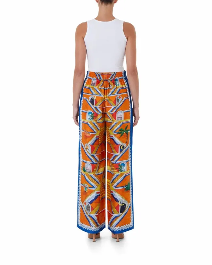 Trousers and Shorts Women Casablanca Paris Escalier Infini Silk Wide Leg Trousers Trousers and Shorts Women Casablanca Paris Escalier Infini Silk Wide Leg Trousers