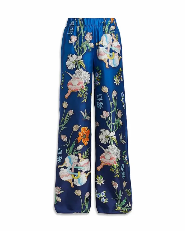 Trousers and Shorts Women Casablanca Paris Ping Pong Fleurie Nuit Silk Trousers