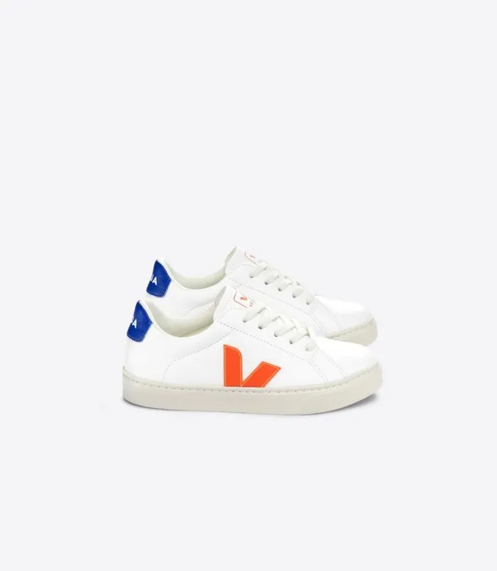 VEJA ESPLAR LACES CHROMEFREE LEATHER WHITE ORANGE FLUO Kids Esplar