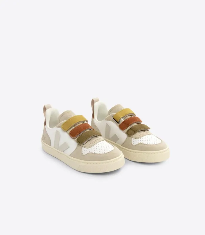VEJA V10 CHROMEFREE LEATHER BONPOINT MULTICO ALMOND Kids V10