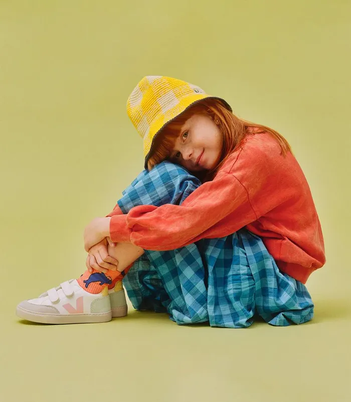 VEJA V12 CHROMEFREE LEATHER WHITE MULTICO JADE Kids V12