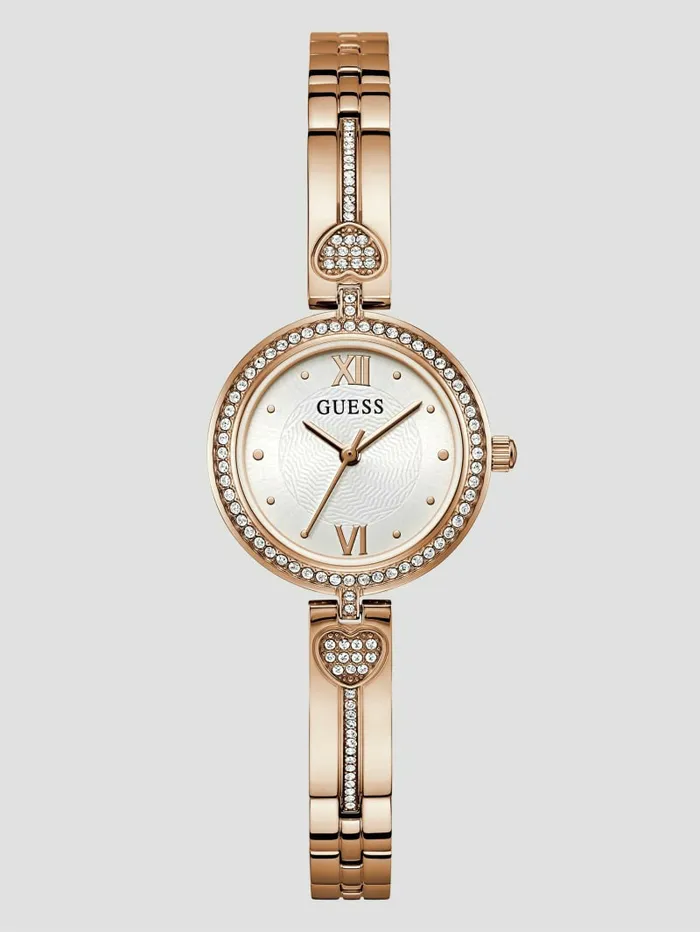 Watches GUESS Women Rose GoldTone Analog Watch Silver