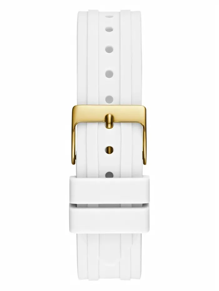 Watches Women GUESS GoldTone and White Silicone Multifunction Watch Rose Gold Watches Women GUESS GoldTone and White Silicone Multifunction Watch Rose Gold