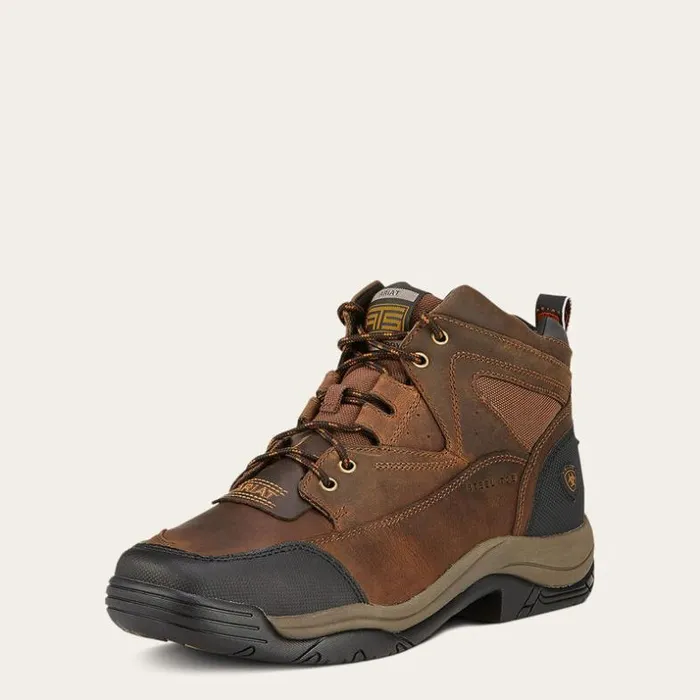 Western Boots Men Ariat Terrain Wide Square Toe Steel Toe Work Boot Distressed Brown