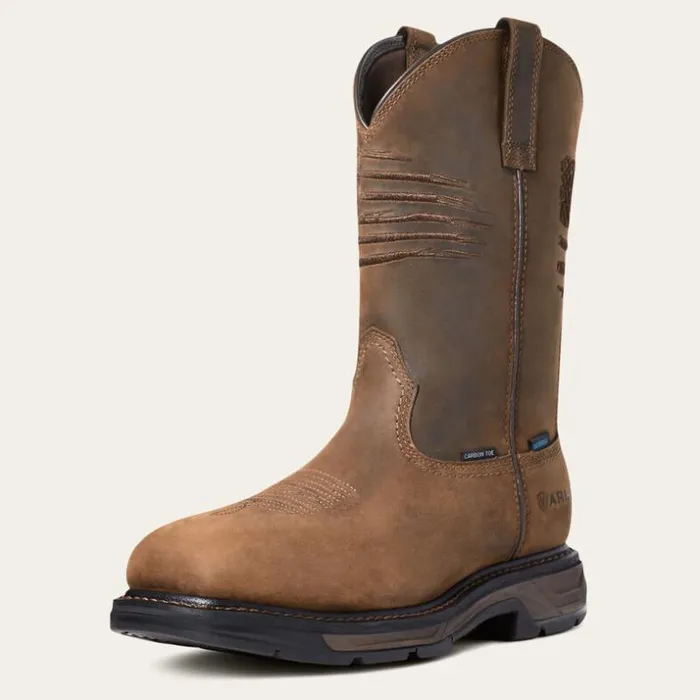 Western Boots Men Ariat WorkHog XT Patriot Waterproof Carbon Toe Work Boot Distressed Brown