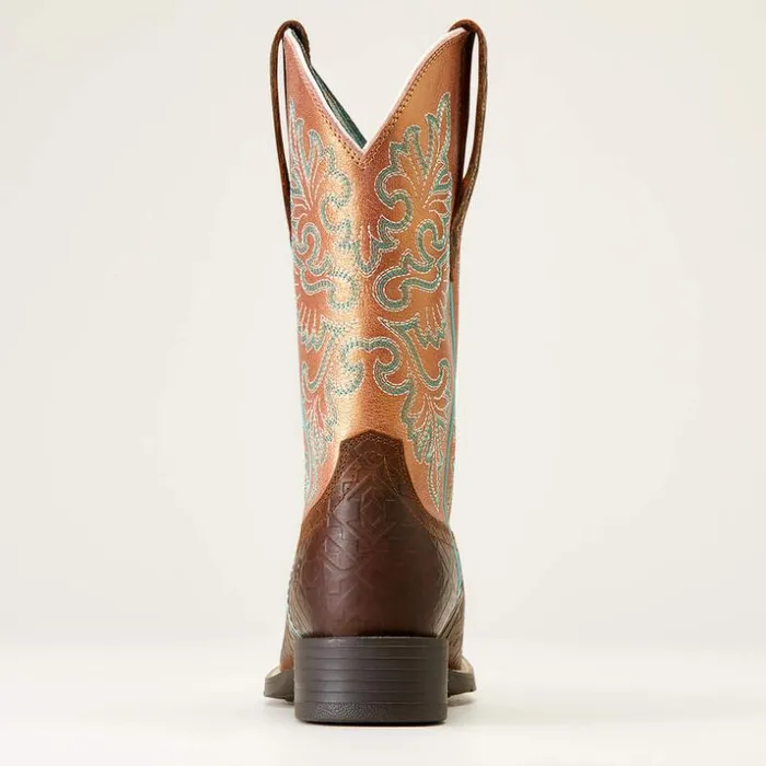 Western Boots Women Ariat Round Up Wide Square Toe StretchFit Western Boot Toasted Blanket Emboss