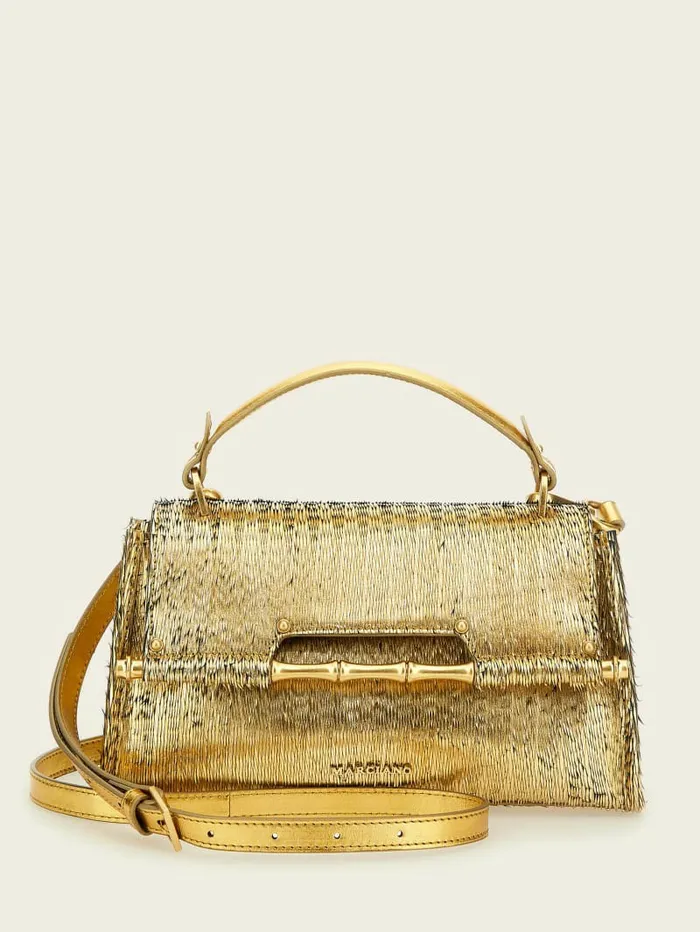 Women Alia Textured Satchel SilverGold Handbags GUESS