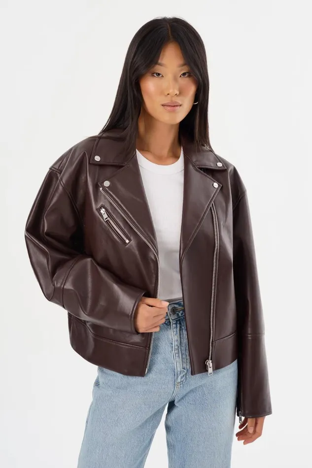 Women ANDRADE Recycled Leather Biker Jacket Mahogany LAMARQUE Leather Jackets Women ANDRADE Recycled Leather Biker Jacket Mahogany LAMARQUE Leather Jackets