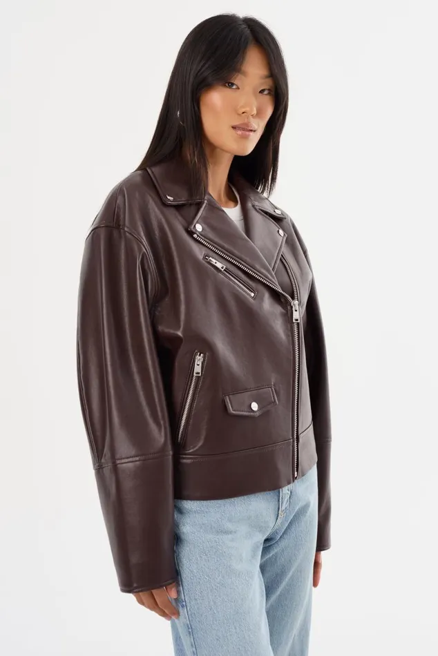 Women ANDRADE Recycled Leather Biker Jacket Mahogany LAMARQUE Leather Jackets Women ANDRADE Recycled Leather Biker Jacket Mahogany LAMARQUE Leather Jackets