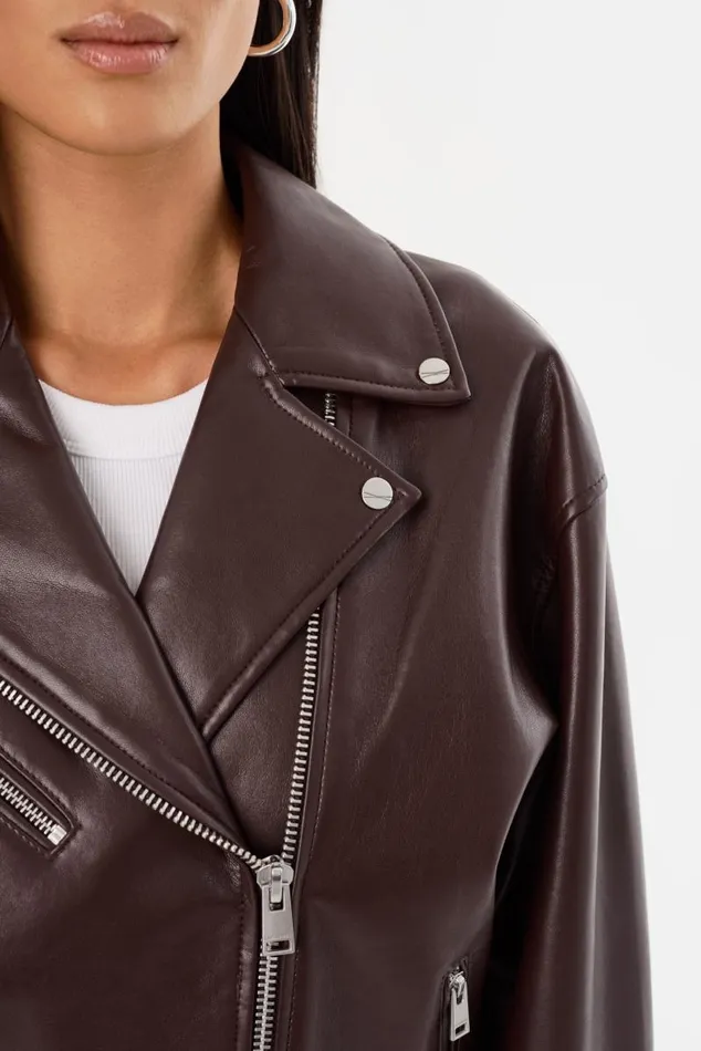 Women ANDRADE Recycled Leather Biker Jacket Mahogany LAMARQUE Leather Jackets Women ANDRADE Recycled Leather Biker Jacket Mahogany LAMARQUE Leather Jackets