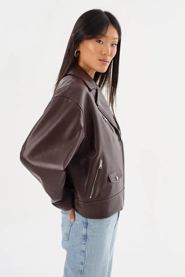 Women ANDRADE Recycled Leather Biker Jacket Mahogany LAMARQUE Leather Jackets Women ANDRADE Recycled Leather Biker Jacket Mahogany LAMARQUE Leather Jackets