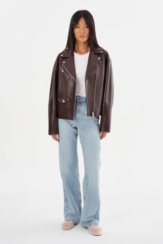 Women ANDRADE Recycled Leather Biker Jacket Mahogany LAMARQUE Leather Jackets Women ANDRADE Recycled Leather Biker Jacket Mahogany LAMARQUE Leather Jackets