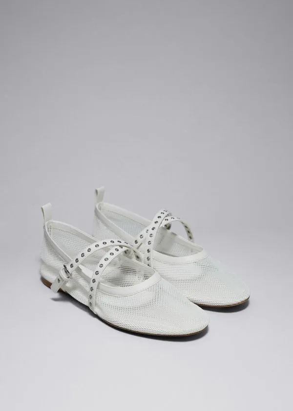 Women Ballerinas and Other Stories Mesh Ballet Flats Ivory