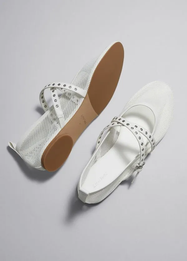 Women Ballerinas and Other Stories Mesh Ballet Flats Ivory