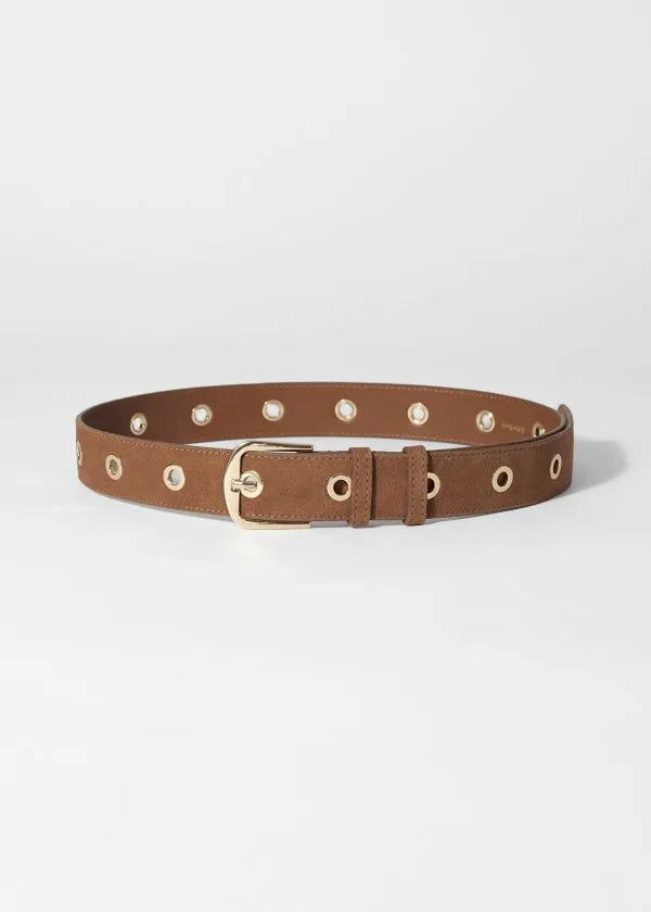 Women Belts and Other Stories EyeletEmbellished Suede Belt Brown