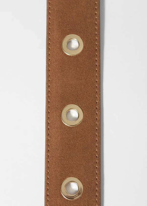 Women Belts and Other Stories EyeletEmbellished Suede Belt Brown