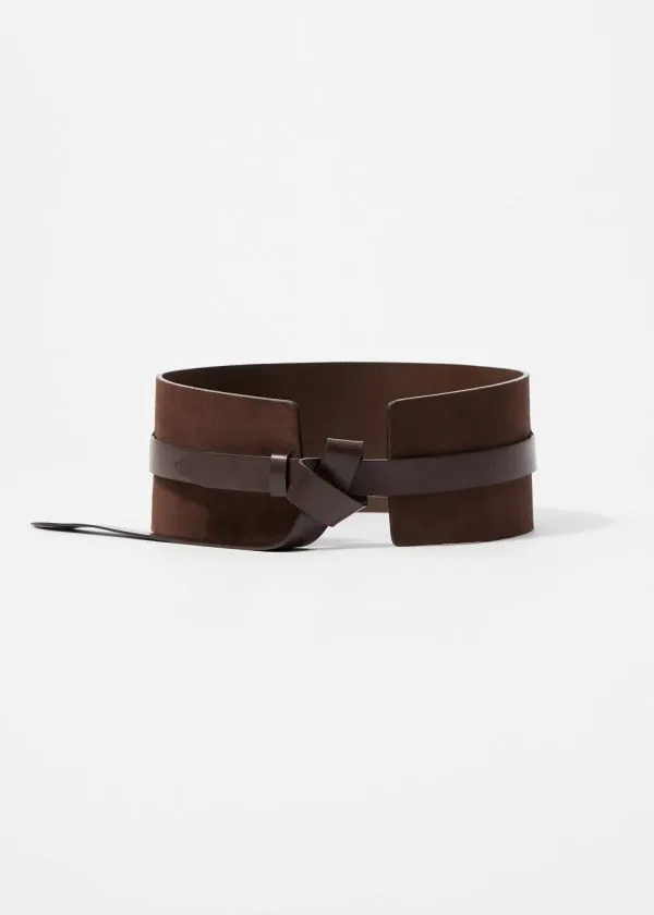 Women Belts and Other Stories LeatherTrimmed Suede Waist Belt Brown