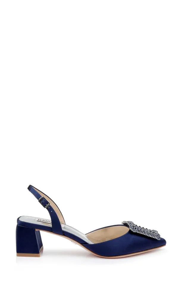 Women Block Heels Badgley Mischka Emmie Block Heel Slingback With Crystal Buckle Black