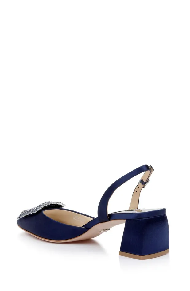 Women Block Heels Badgley Mischka Emmie Block Heel Slingback With Crystal Buckle Black