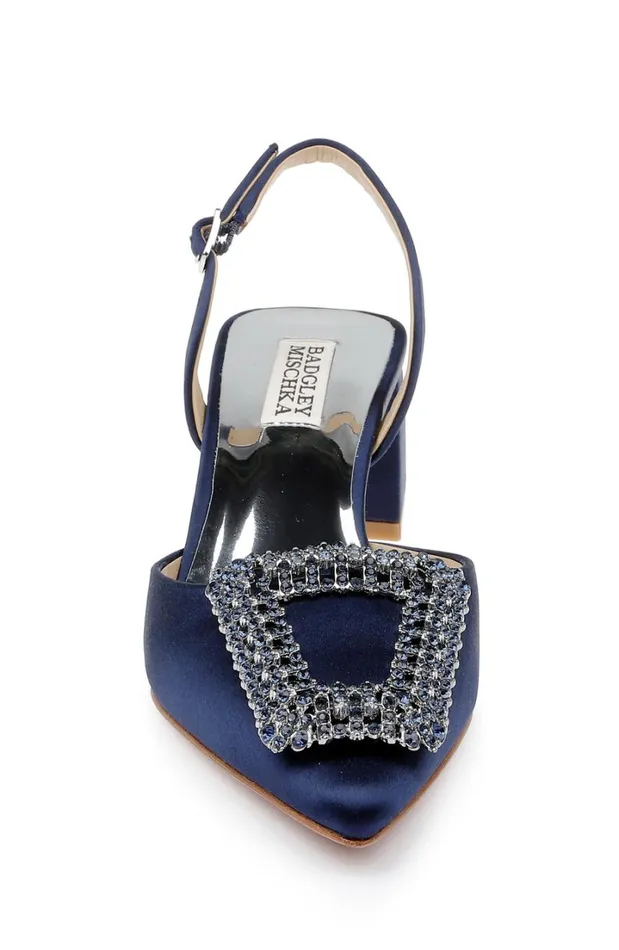 Women Block Heels Badgley Mischka Emmie Block Heel Slingback With Crystal Buckle Black
