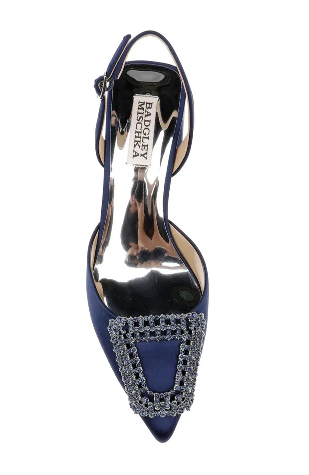 Women Block Heels Badgley Mischka Emmie Block Heel Slingback With Crystal Buckle Black