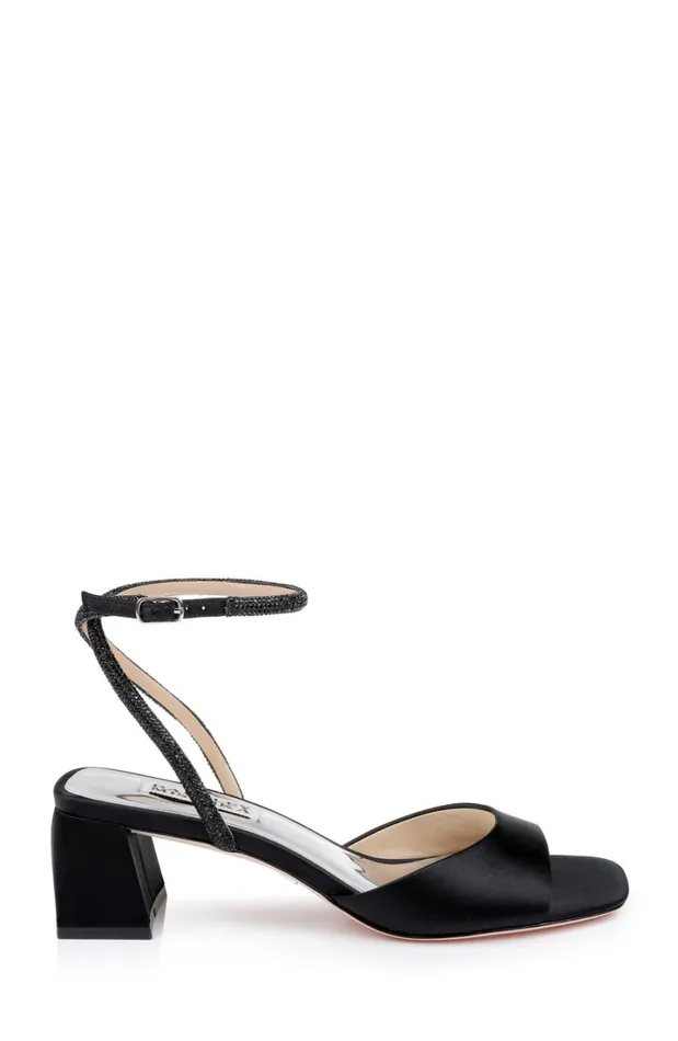 Women Block Heels Badgley Mischka Infinity Satin Block Heels With Ankle Strap Black