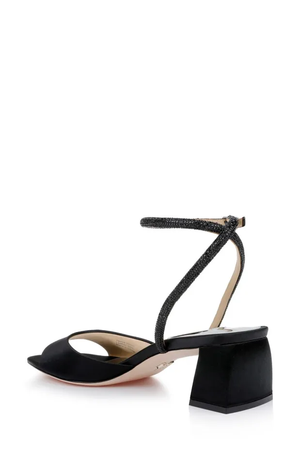 Women Block Heels Badgley Mischka Infinity Satin Block Heels With Ankle Strap Black