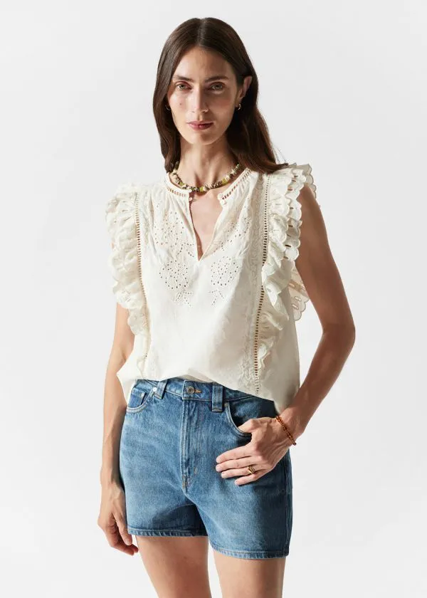 Women Blouses and Shirts and Other Stories Embroidered Frill Top Cream