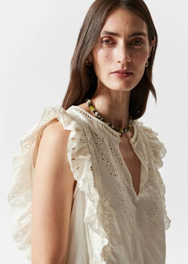 Women Blouses and Shirts and Other Stories Embroidered Frill Top Cream