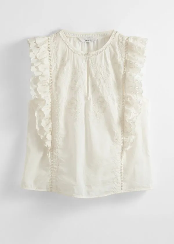 Women Blouses and Shirts and Other Stories Embroidered Frill Top Cream