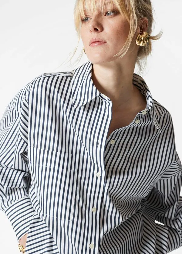Women Blouses and Shirts and Other Stories Oversized Shirt Navy Stripes