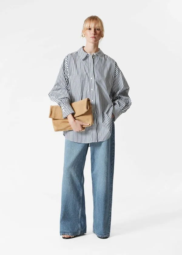 Women Blouses and Shirts and Other Stories Oversized Shirt Navy Stripes