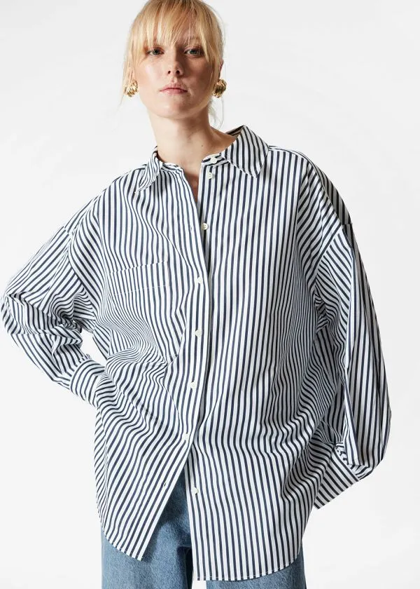 Women Blouses and Shirts and Other Stories Oversized Shirt Navy Stripes