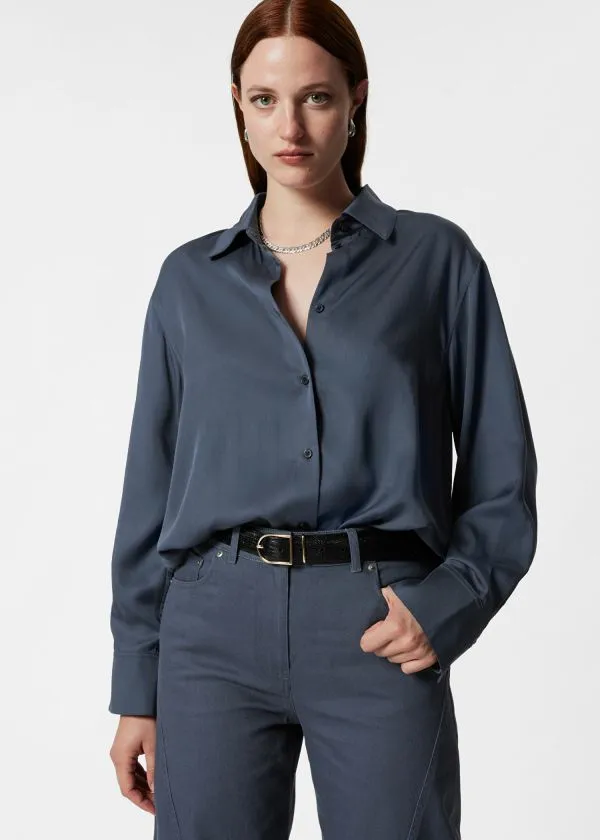 Women Blouses and Shirts and Other Stories Satin Shirt Navy