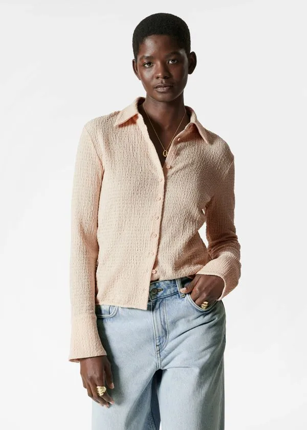 Women Blouses and Shirts and Other Stories Textured LongSleeve Poloshirt Beige