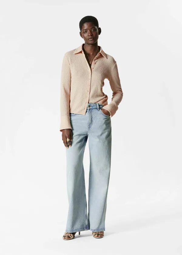 Women Blouses and Shirts and Other Stories Textured LongSleeve Poloshirt Beige