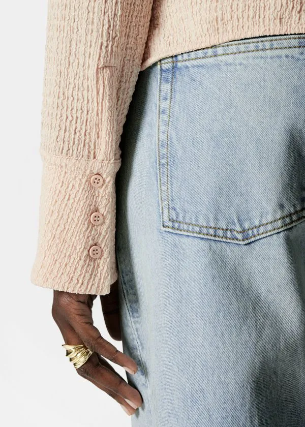 Women Blouses and Shirts and Other Stories Textured LongSleeve Poloshirt Beige