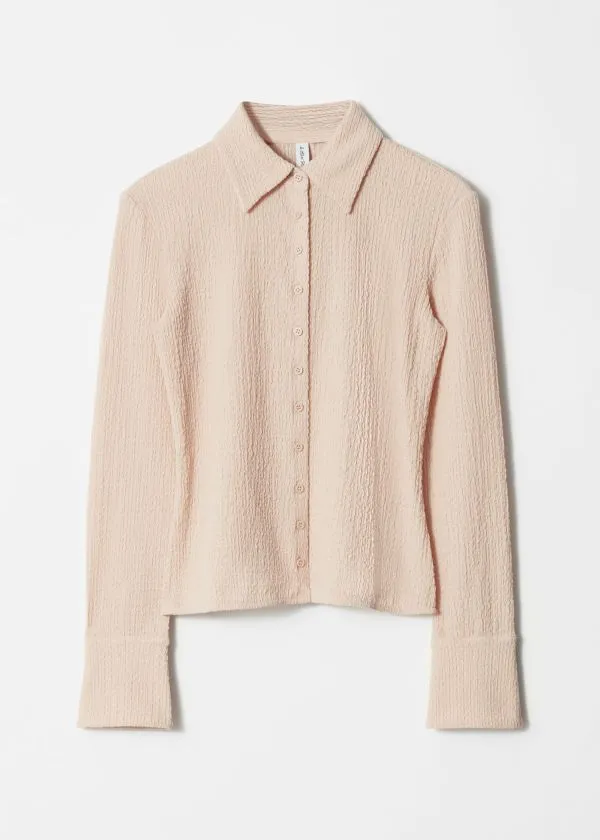 Women Blouses and Shirts and Other Stories Textured LongSleeve Poloshirt Beige