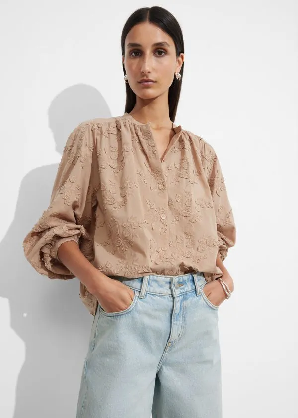 Women Blouses and Shirts and Other Stories Voluminous FloralAppliqu Blouse Beige