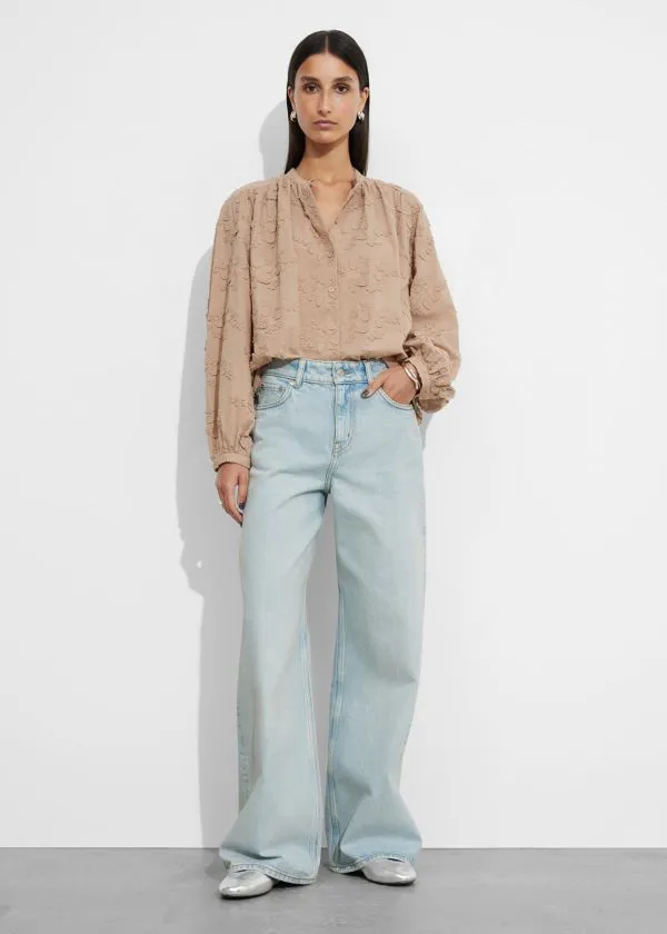 Women Blouses and Shirts and Other Stories Voluminous FloralAppliqu Blouse Beige