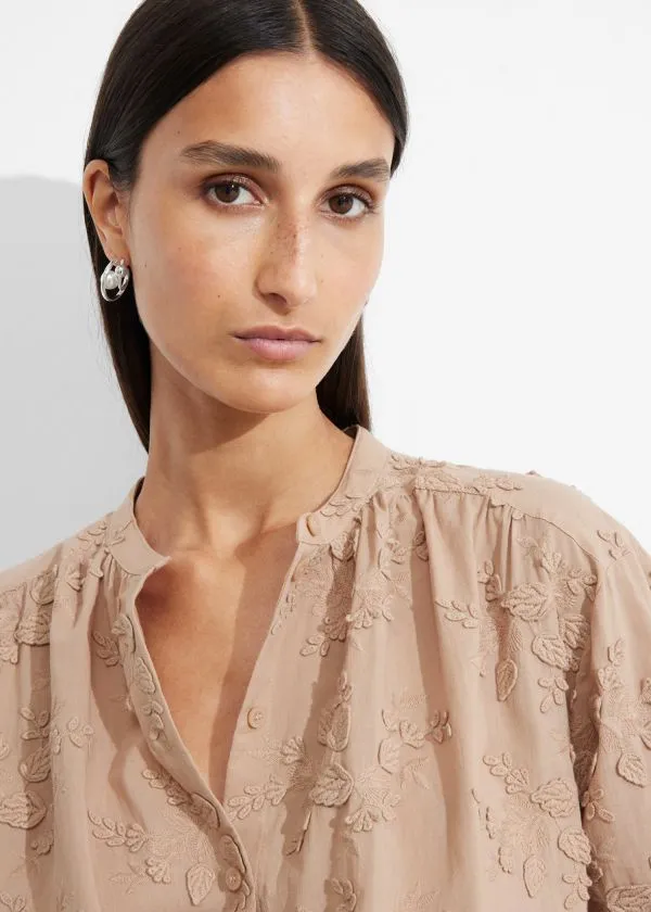 Women Blouses and Shirts and Other Stories Voluminous FloralAppliqu Blouse Beige