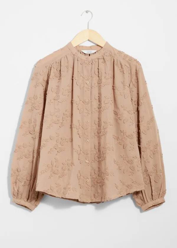 Women Blouses and Shirts and Other Stories Voluminous FloralAppliqu Blouse Beige
