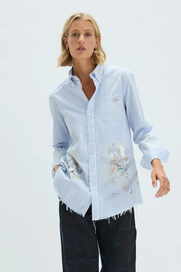 Women Blue Stripe Painter Shirt Raquel Allegra Jackets