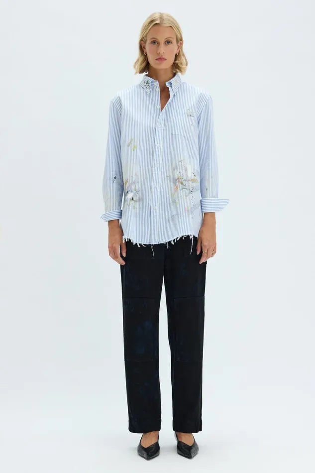 Women Blue Stripe Painter Shirt Raquel Allegra Jackets